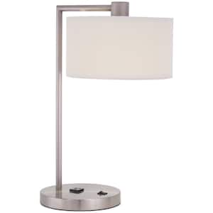 Park 19 .5 in. Brushed Nickel Table Lamp with Pleated White Linen Shade