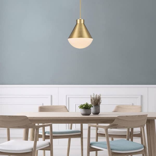 Ludlow 1-Light Antique Gold Hanging Pendant Light Fixture with White Opal Glass Shade