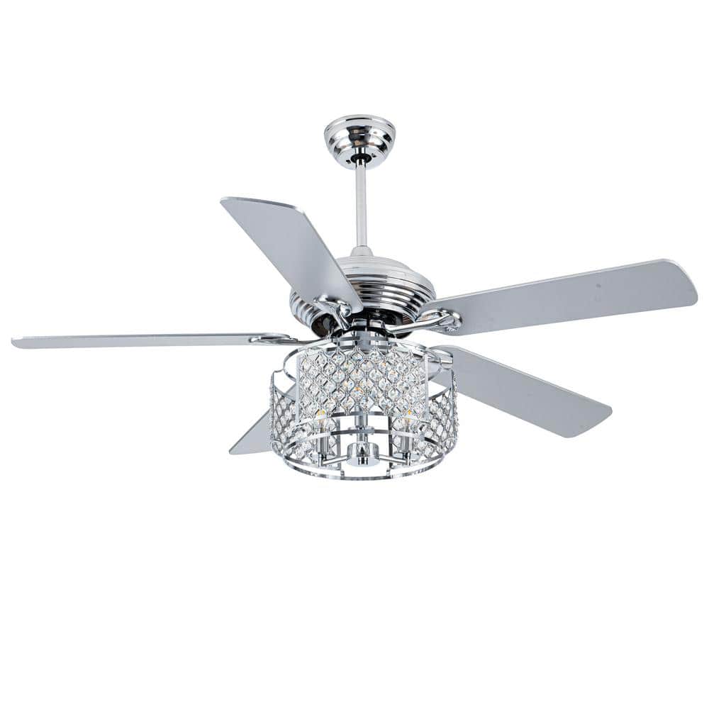 Swaoki 52 in. Indoor Chrome Reversible Crystal Ceiling Fan with Light and Remote price history on PriceWatchPro