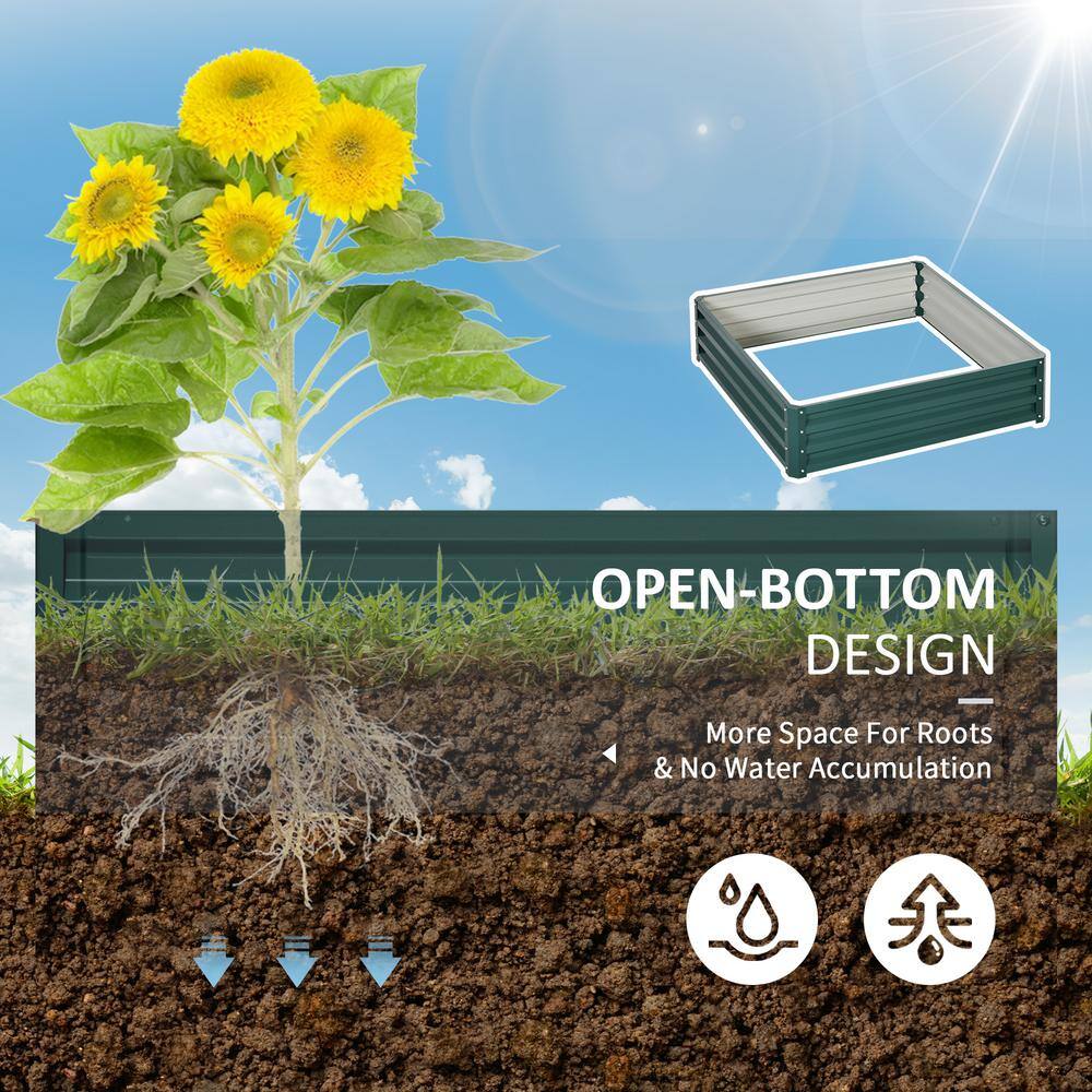 Outsunny Green Galvanized Metal Raised Garden Bed, 4' x 4' x 1'