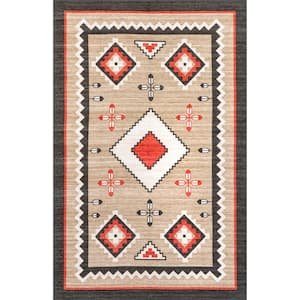 Grace Southwestern Machine Washable Brown 7 ft. x 9 ft. Area Rug