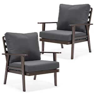 Walbrooke Modern Brown Outdoor Arm Chair with Powder Coated Aluminum Frame and Removable Cushions for Patio in Charcoal