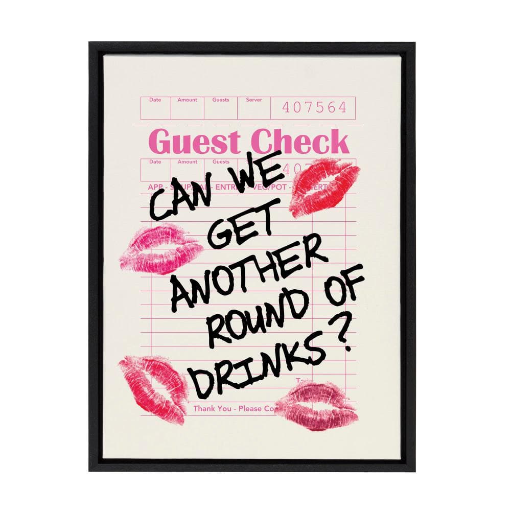 Black Framed Canvas with Guest Check Print, 18" x 24"