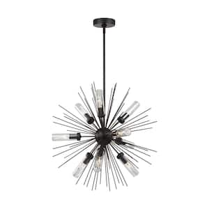 Hilo 9-Light Oil Rubbed Bronze Medium Modern Sputnik Outdoor Hanging Chandelier with Clear Glass Tube Shades