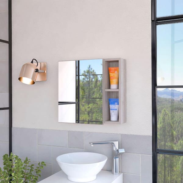 Amucolo 19.6 in. W x 18.6 in. H Light Gray Rectangular Wall Surface Mount  Bathroom Storage Medicine Cabinet with Mirror YeaD-CYD0-XJX - The Home Depot