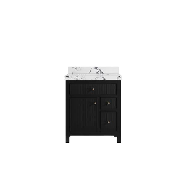 Willow Collections Sonoma 30 in. Single Sink Freestanding Black Bath Vanity with Viola Night Quartz Top Unassembled