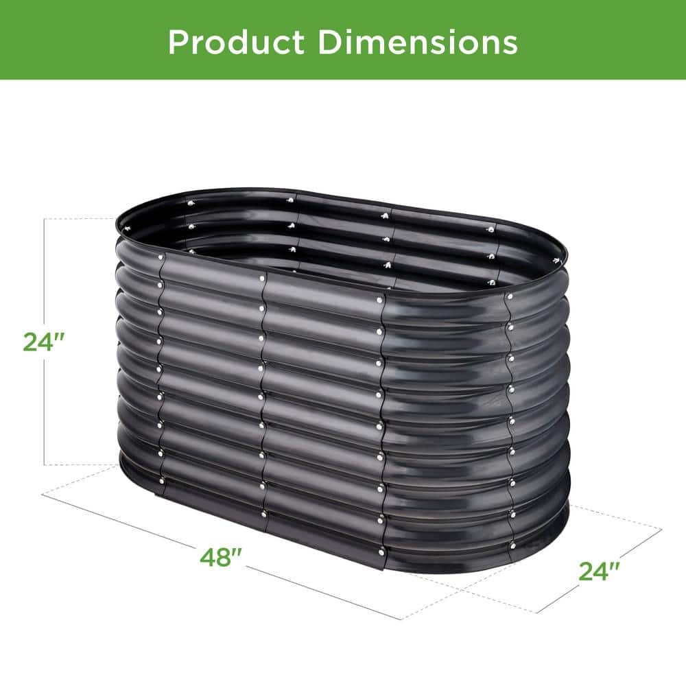 Charcoal Powder-Coated Steel Oval Raised Garden Bed Planter