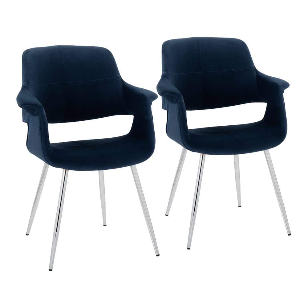Lumisource Vintage Flair Blue Velvet and Chrome Metal Arm Chair (Set of 2) CHVFLVMTPR1 CHRBU2