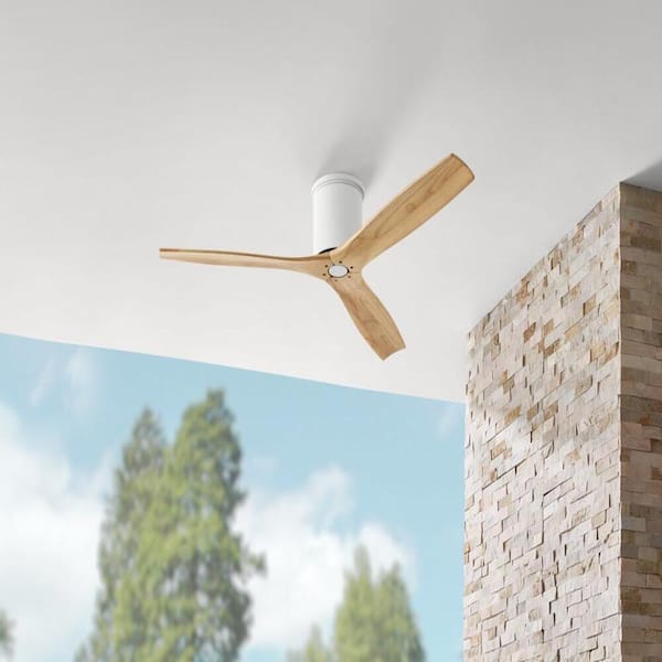 Hampton Bay Sofia Hugger 52 in. Indoor/Covered Outdoor Matte White DC Motor Ceiling Fan with Solid Wood Blades and Remote Included