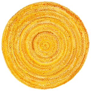 Braided Gold 7 ft. x 7 ft. Solid Color Striped Round Area Rug