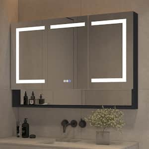 Les 48 in. W x 32 in. H LED Rectangular Aluminum Recessed/Surface Mount Medicine Cabinet with Mirror ﻿