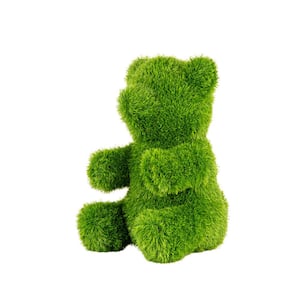 13 in. Green Artificial Turf Topiary Bear