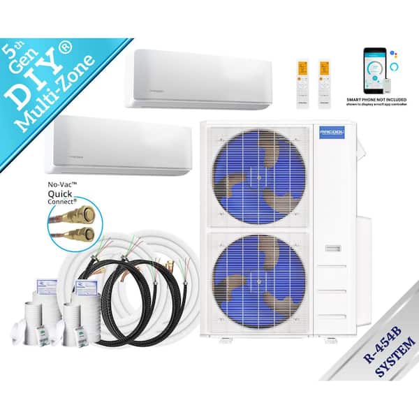DIY 5th Gen 48,000 BTU 4 Ton 2 Zone 21.8 SEER2 Ductless Mini Split AC and Heat Pump with 24K, 24K and 25, 25 ft. Lines