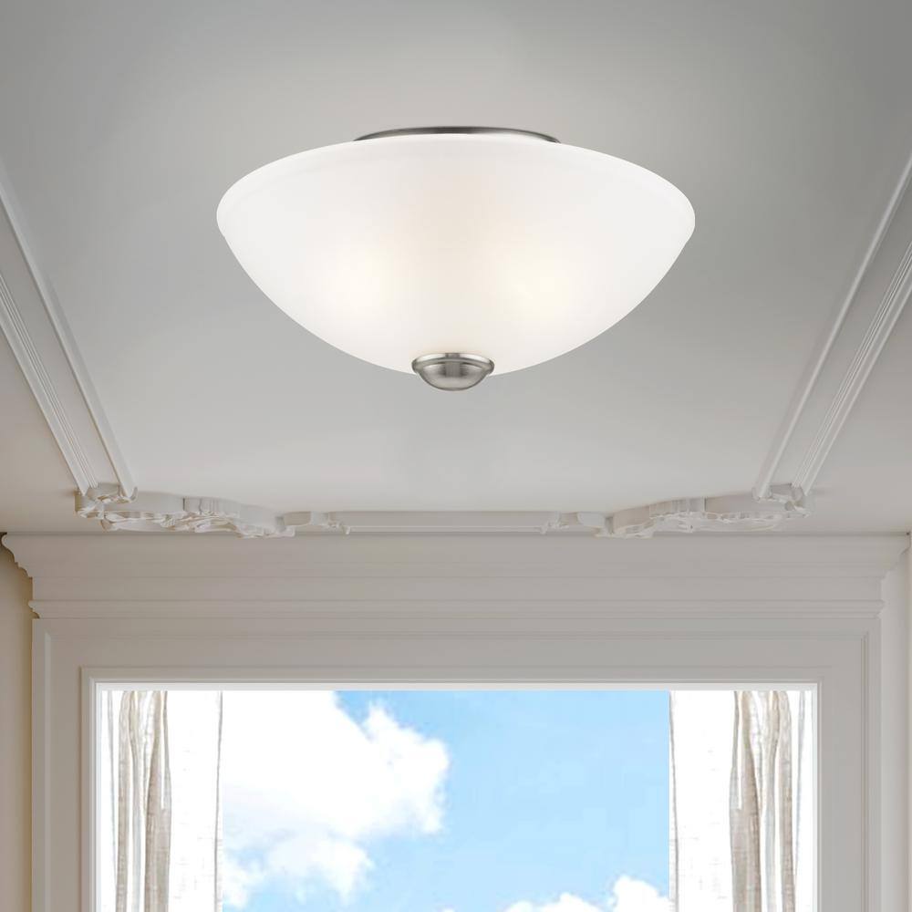 Somerset Brushed Nickel 2-Light Semi Flush Mount with Satin Glass