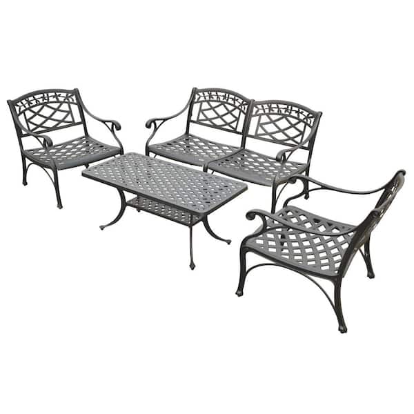 CROSLEY FURNITURE Sedona 4-Piece Cast Aluminum Outdoor Conversation Seating Set - Loveseat, 2 Club Chairs and Cocktail Table in Black