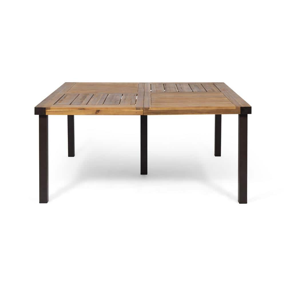 Outdoor Wooden Patio Dining Table, Teak Square Tabletop Metal Table Legs, S