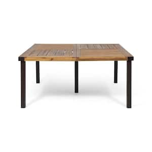 Outdoor Wooden Patio Dining Table, Teak Square Tabletop Metal Table Legs, Suitable for Yard Balcony Garden