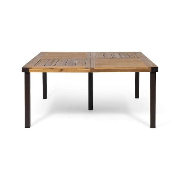 TANKY TRADING INC Outdoor Wooden Patio Dining Table, Teak Square Tabletop Metal Table Legs, Suitable for Yard Balcony Garden
