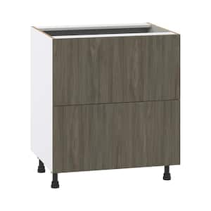 Medora Textured 30 in. W x 34.5 in. H x 24 in. D in Slab Walnut Assembled Base Kitchen Cabinet with 2 Drawers