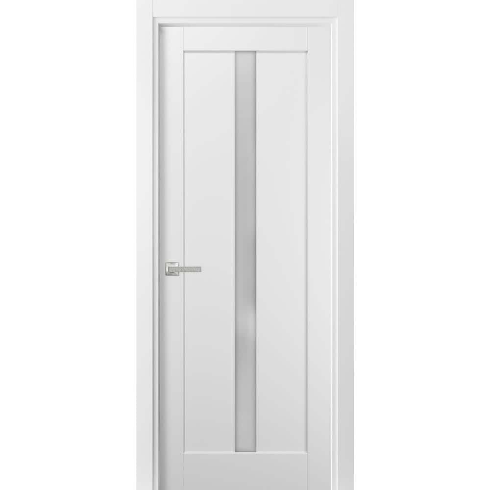 Sartodoors 18 in. x 80 in. Single Panel No Bore Frosted Glass White ...