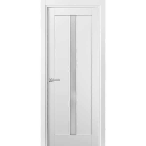 Sartodoors 4112 28 in. x 96 in. Single Panel No Bore Frosted Glass White Finished Pine Wood Interior Door Slab
