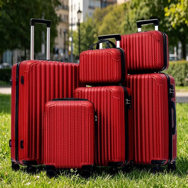 Polibi 6-Piece Red ABS Plastic Hardside Luggage Set with Spinner