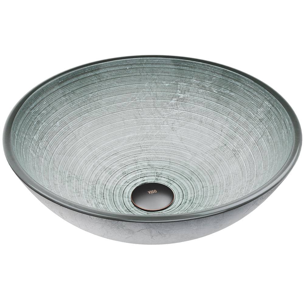Simply Silver Circular Glass Vessel Sink with Swirled Pattern