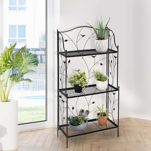 R-K 3 Tier/Layers Metal Plant Stand with Three Round Trays Receptions living Room Exhibitions or any decoration Foldable Plant Holder for Indoor Grey+Gold Hotels