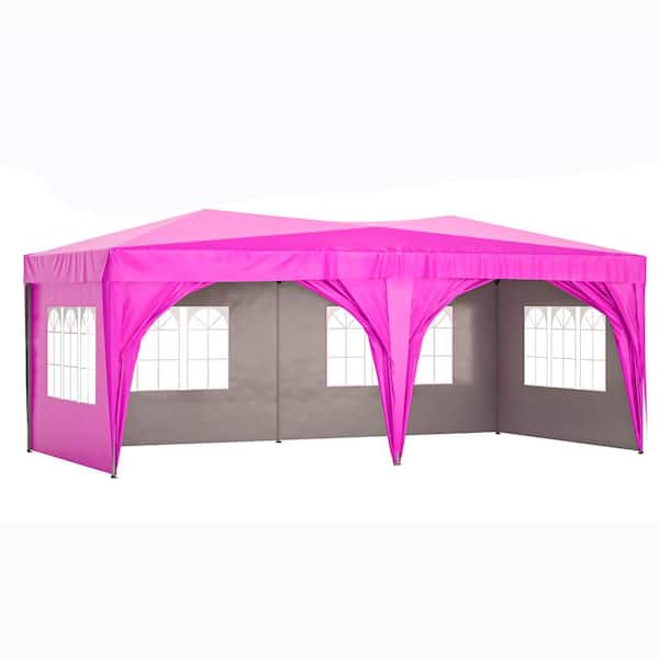 Unbranded 10 ft. x 20 ft. Outdoor Portable Pink Party Folding Canopy Tent with Removable Sidewalls and Carry Bag