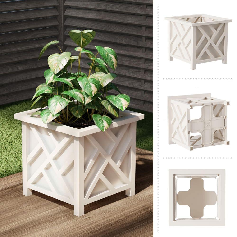 Farmhouse Lattice White Polypropylene Planter Box 14.75" - 2 Pack