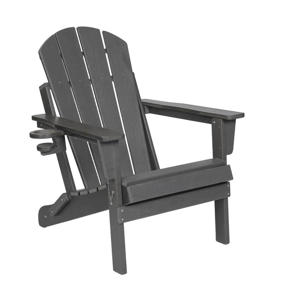 Classic Gray Folding Composite Wood Adirondack Chair with Dual Cup Holder and Wood Texture price history on PriceWatchPro