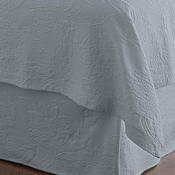 The Company Store Putnam Matelasse 14 in. Sterling Gray Cotton King Bed Skirt