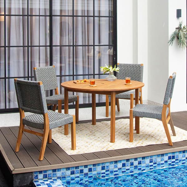 Cambridge Casual Cambridge Casual Zephyr 5-Piece Teak Outdoor Dining Set with Gray Poly Rope
