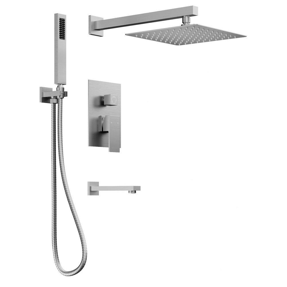 Double Handles 3-Spray 10 in. Wall Mount 2.5 GPM Shower Head Tub and Shower Faucet in Brushed Nickel (Valve Included) price history on PriceWatchPro
