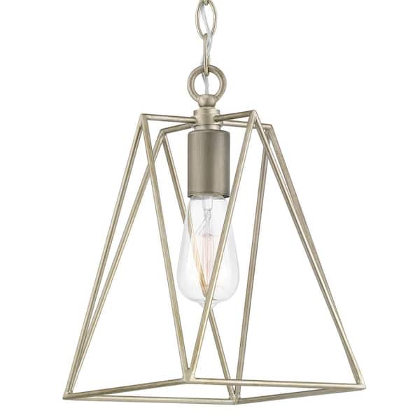 Progress Lighting Ferncroft 1-Light Silver Ridge Mini-Pendant with Antique Nickel Accents