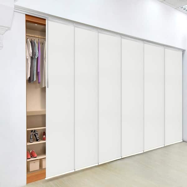EMOH Griege 70 in. - 130 in. W x 94 in. L Adjustable 6- Panel in White Single Rail Panel Track with 23.5 in. Slates
