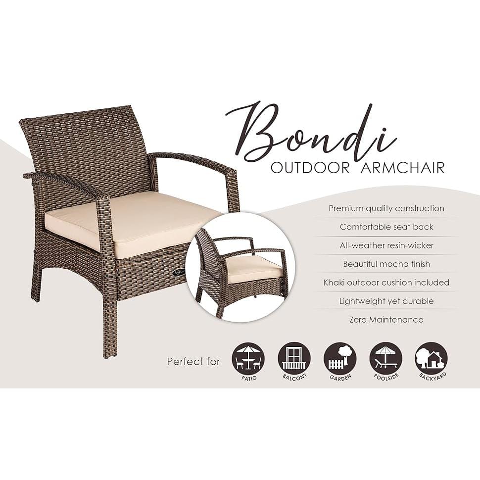 Mocha Wicker Outdoor Armchair with Khaki Cushion