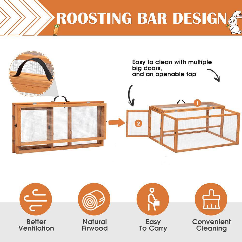 Orange Folding Fir Wood Chicken Coop with Roosting Bar