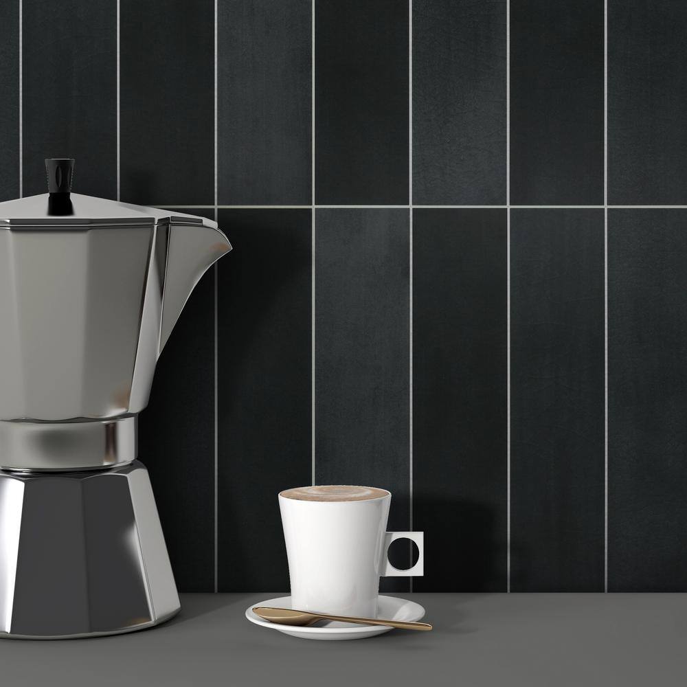 Black Stone Composite Peel & Stick Mosaic Tile Set