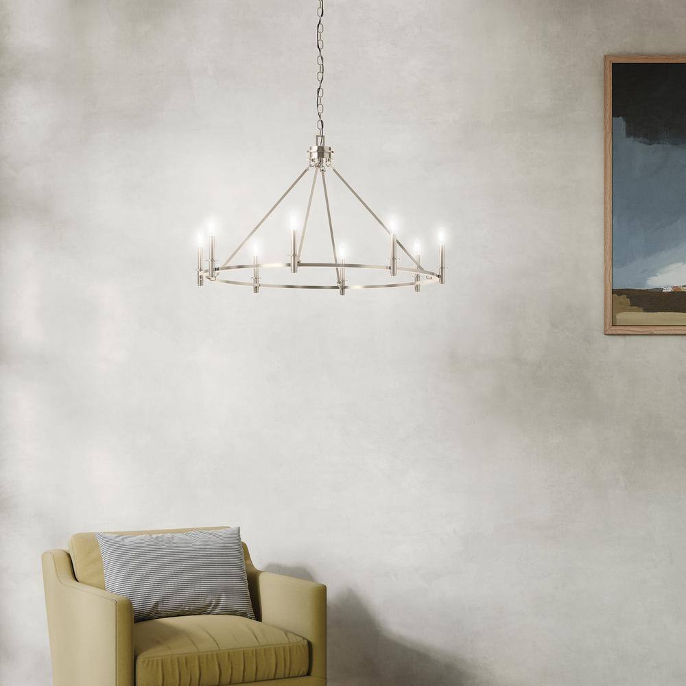 Polished Nickel 8-Light Candle Ring Chandelier