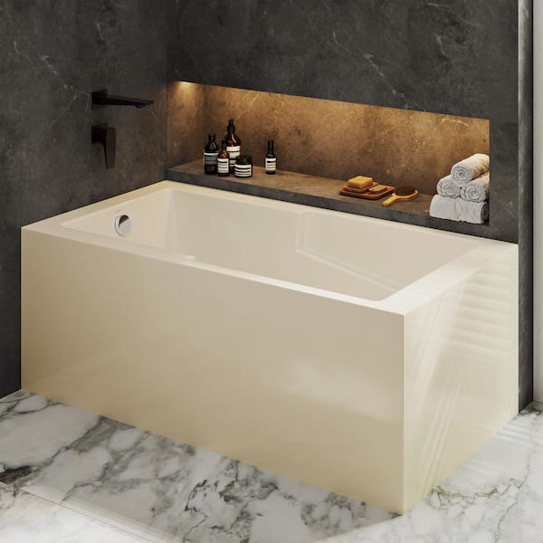 Claire 60 in. x 32 in. Soaking Alcove Corner Apron Bathtub with Left Drain in Glossy Bisque