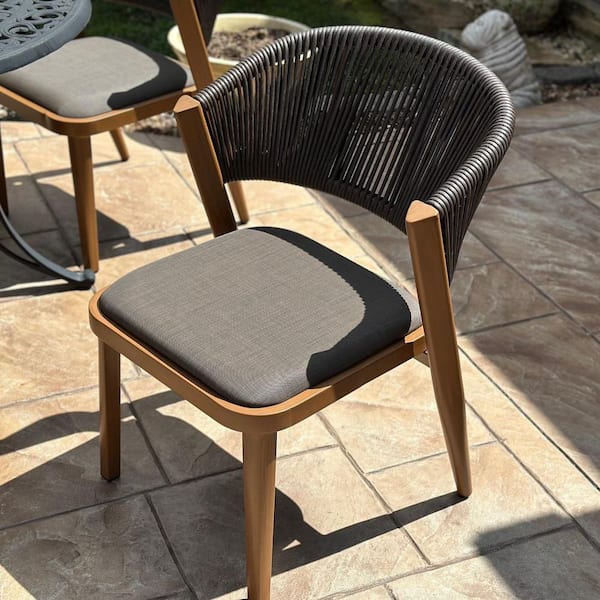 Outdoor Patio Dining Chairs with Cushions All Aluminum Frame for Lawn Garden Backyard Deck Patio in Gray(Set of 2)