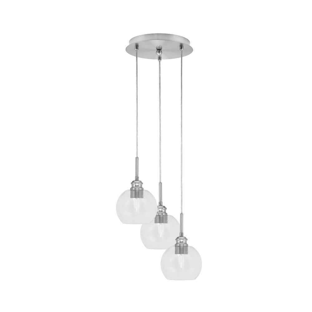 Savannah 11.25 in. 3-Light Brushed Nickel Cord Pendant Light Clear Bubble G
