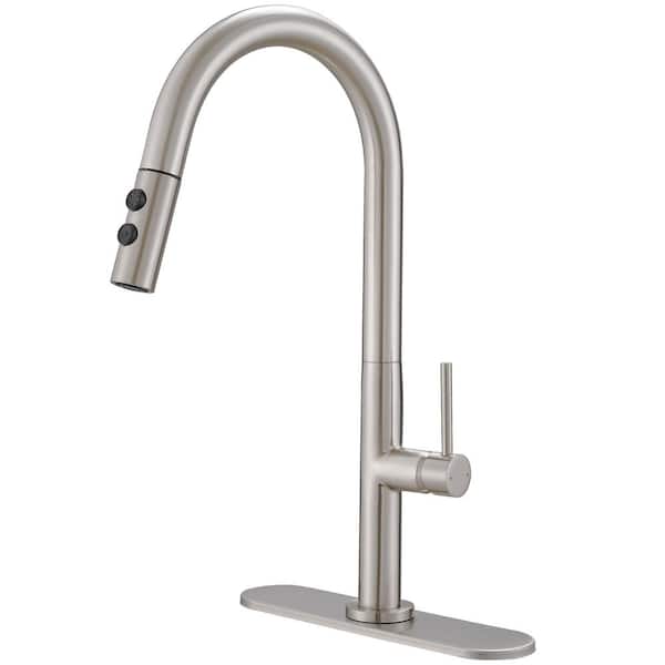 BWE Single Handle Pull Down Sprayer Kitchen Faucet in Brushed Nickel