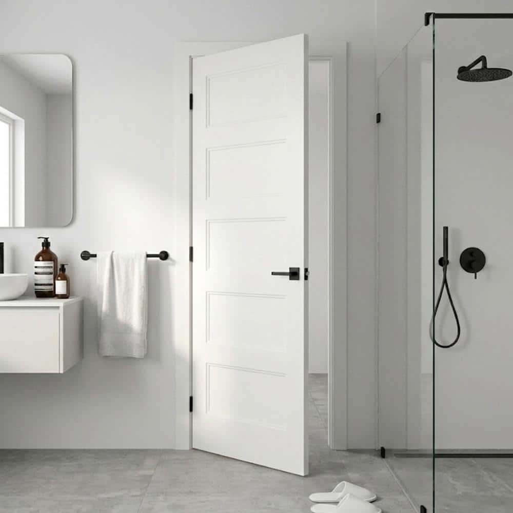 "30”X80"" 5-Panel Right Hand Prehung Interior Door with Knock Down Jamb Kit & Matte Black Hinges" price history on PriceWatchPro