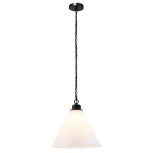 Canto 16 in. 1-Light Blackened Bronze Standard Pendant with White Milk Glass Shade