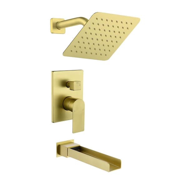 Single Handle 1-Spray Tub Shower Faucet Handheld Combo with Valve 1.8 GPM with Pressure Balance in Gold