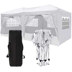 Outdoor 10 ft. x 20 ft. Pop Up Canopy Tent with with 6-Removable Sidewalls + Carry Bag + 4pcs Weight Bag-White