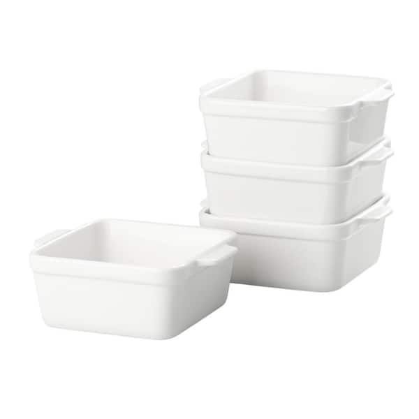 4-Piece White Ceramic Square Baking Dish Set with Handles Oven Safe for Lasagna Pasta Casserole Dessert