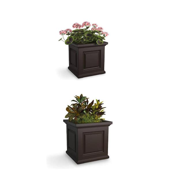 Nantucket Self-Watering Espresso Polyethylene Planter Combo (20 in. and 16 in. Square) (2 Piece)